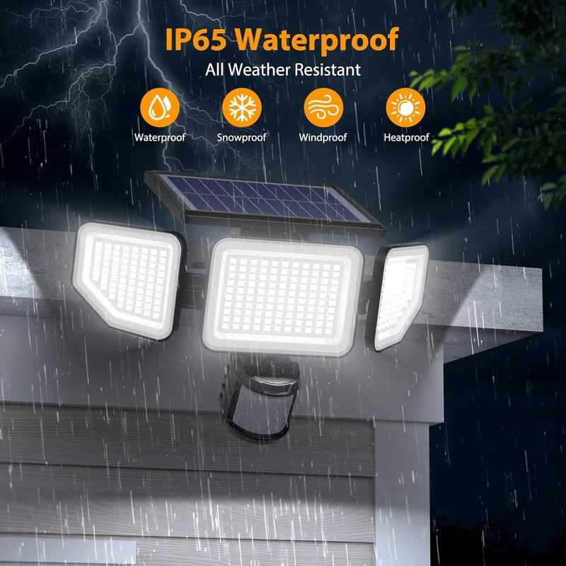 Onforu 4500LM Solar Lights Outdoor, 3 Heads Security Lights with Remote Control, IP65 Waterproof Motion Sensor Lights, 3 Modes Flood Lights for Wall, Porch, Yard, Outside, 1 Pack - Image 5